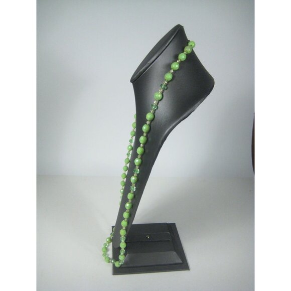 Vintage Green Beaded Necklace Faceted Glass Crystal Beads 36 Inch 1930 1940 - Picture 6 of 8